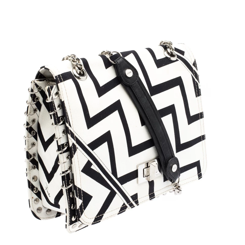Emilio Pucci Black And White Canvas Marquise Flap Bag For Women - Image 3