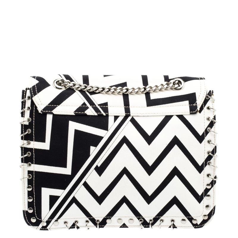 Emilio Pucci Black And White Canvas Marquise Flap Bag For Women - Image 4