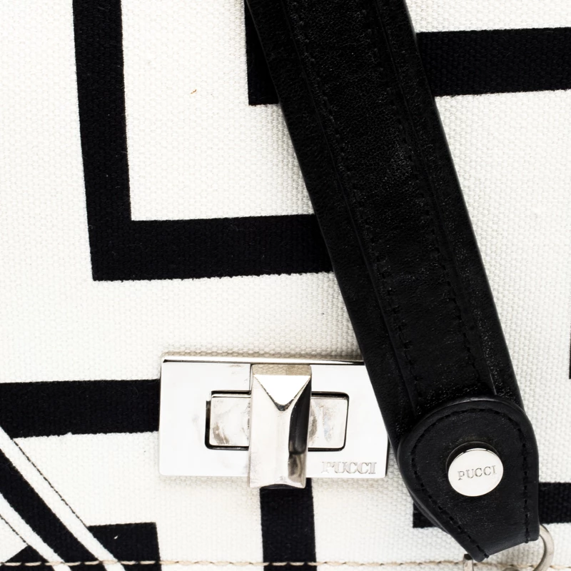 Emilio Pucci Black And White Canvas Marquise Flap Bag For Women - Image 5