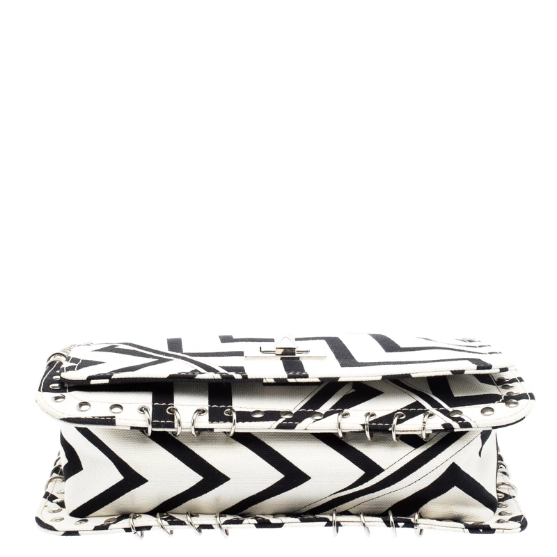 Emilio Pucci Black And White Canvas Marquise Flap Bag For Women - Image 6
