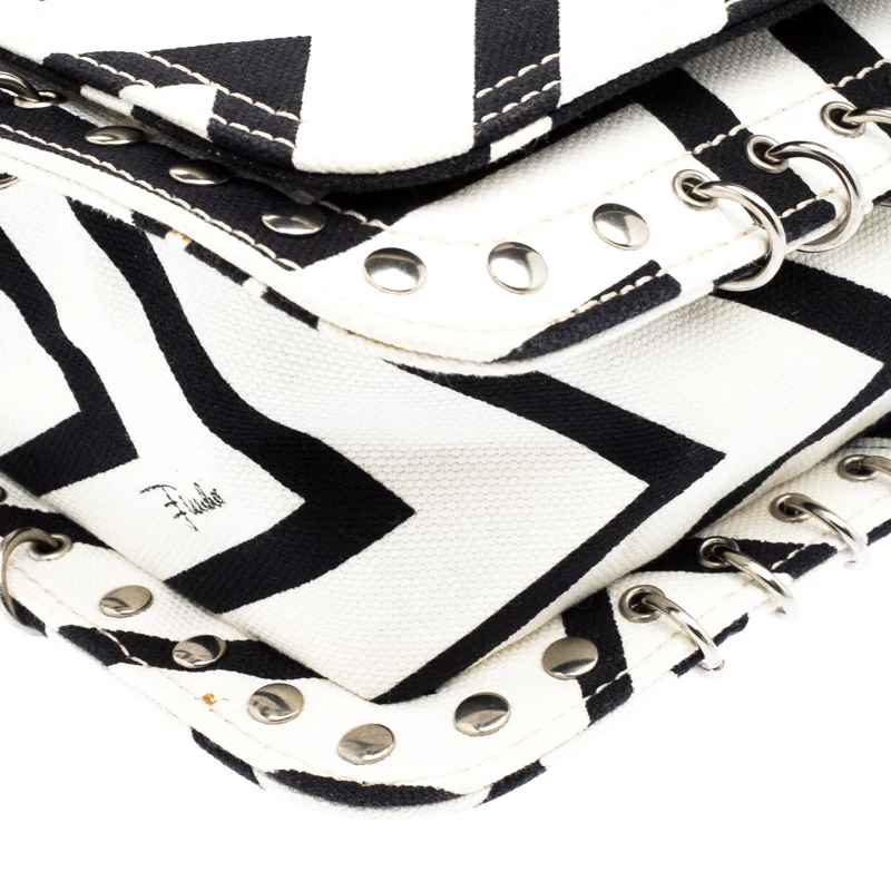 Emilio Pucci Black And White Canvas Marquise Flap Bag For Women - Image 10