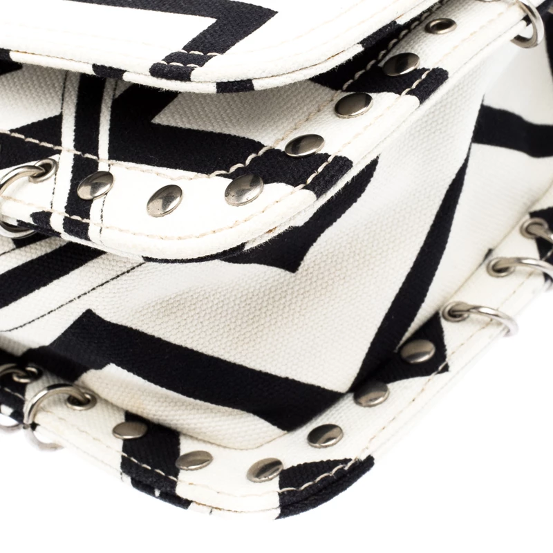 Emilio Pucci Black And White Canvas Marquise Flap Bag For Women - Image 11