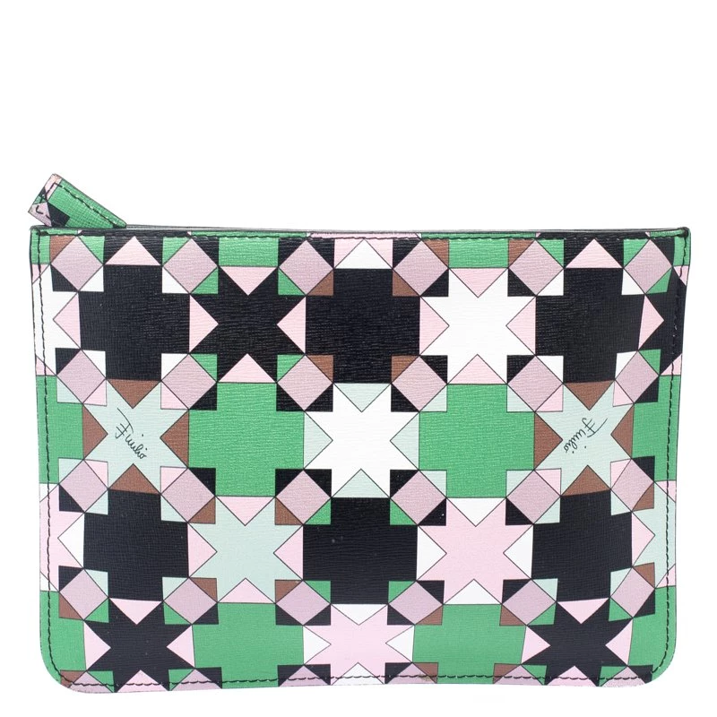 Emilio Pucci Multicolor Geometric Print Leather Small Clutch For Women