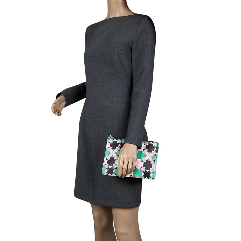 Emilio Pucci Multicolor Geometric Print Leather Small Clutch For Women - Image 2
