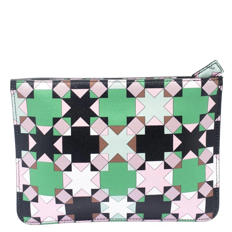 Emilio Pucci Multicolor Geometric Print Leather Small Clutch For Women - Image 4