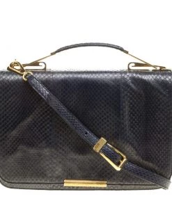 Emilio Pucci Dark Blue Snake Skin Leather Newton Shoulder Bag For Women