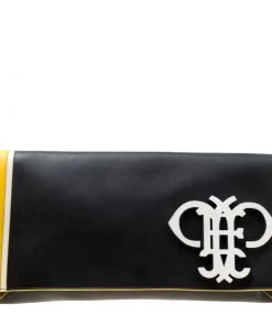 Emilio Pucci Black Leather Oversize Logo Clutch For Women