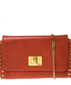 Emilio Pucci Copper Brown Leather Ring Accented Chain Shoulder Bag For Women