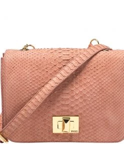 Emilio Pucci Coral Snakeskin Effect Leather Flap Shoulder Bag For Women