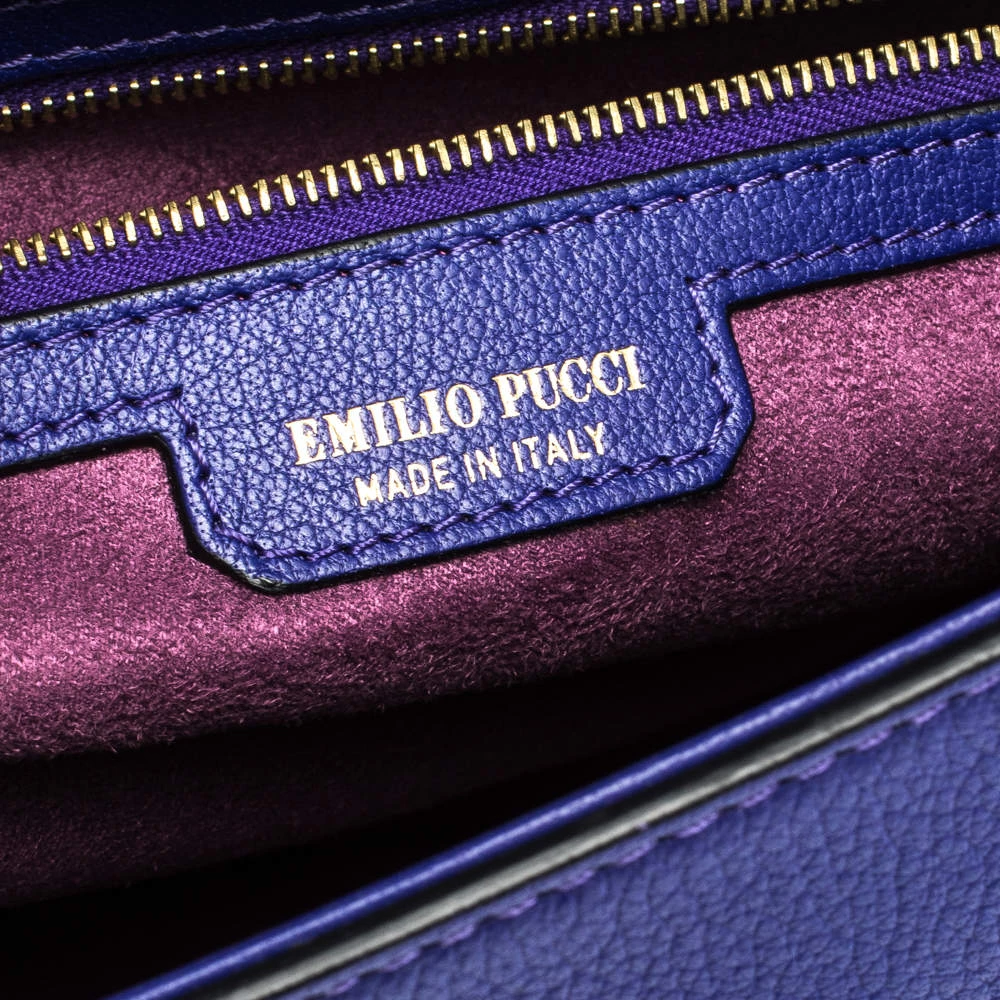 Emilio Pucci Blue Leather Flap Top Handle Bag For Women - Image 8