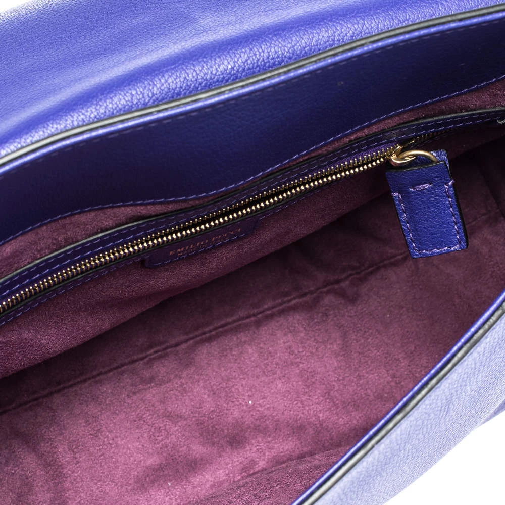 Emilio Pucci Blue Leather Flap Top Handle Bag For Women - Image 7