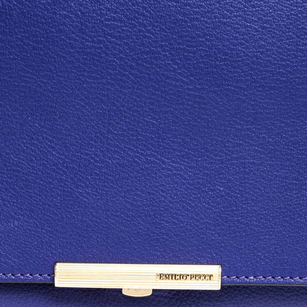 Emilio Pucci Blue Leather Flap Top Handle Bag For Women - Image 5