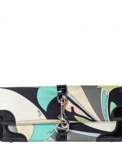 Emilio Pucci Multicolor Printed Satin And Patent Leather Clutch For Women