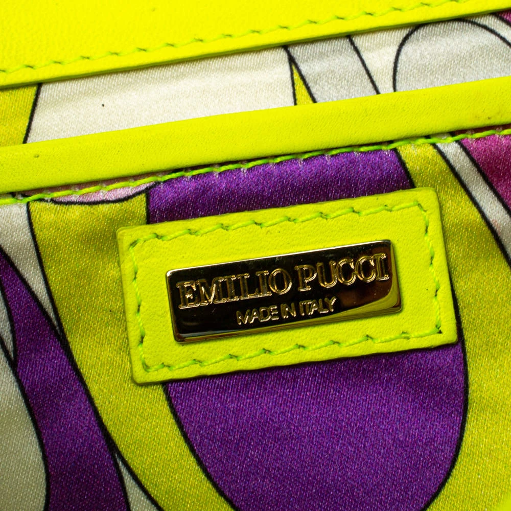 Emilio Pucci Neon Green Python And Leather Metal Bar Flap Clutch For Women - Image 7
