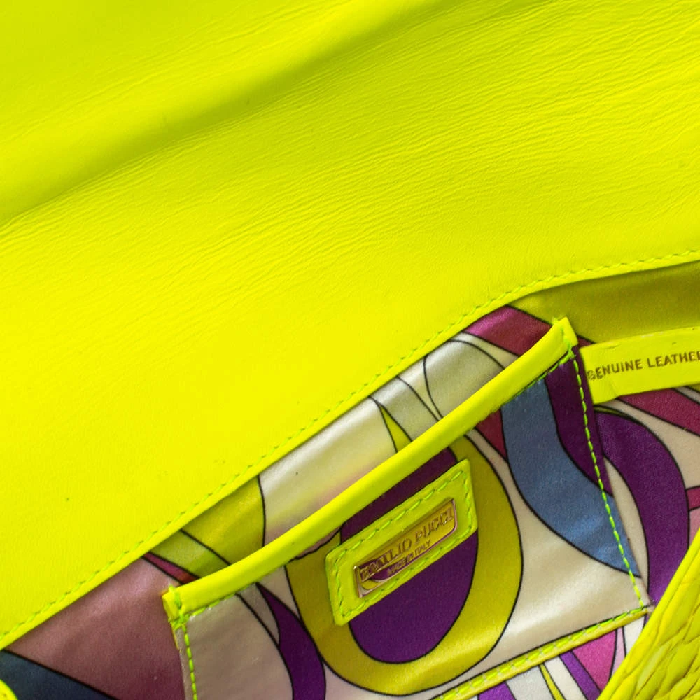 Emilio Pucci Neon Green Python And Leather Metal Bar Flap Clutch For Women - Image 8