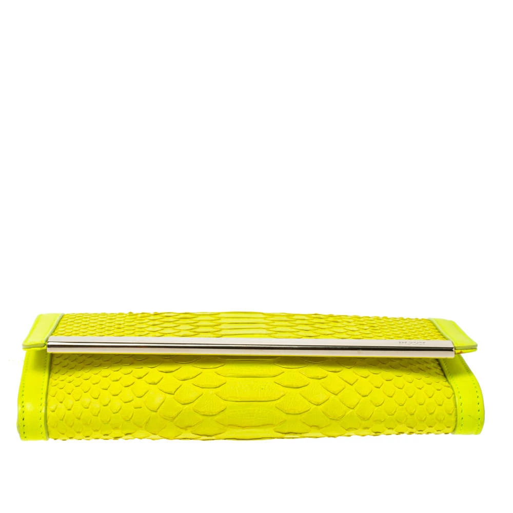 Emilio Pucci Neon Green Python And Leather Metal Bar Flap Clutch For Women - Image 6