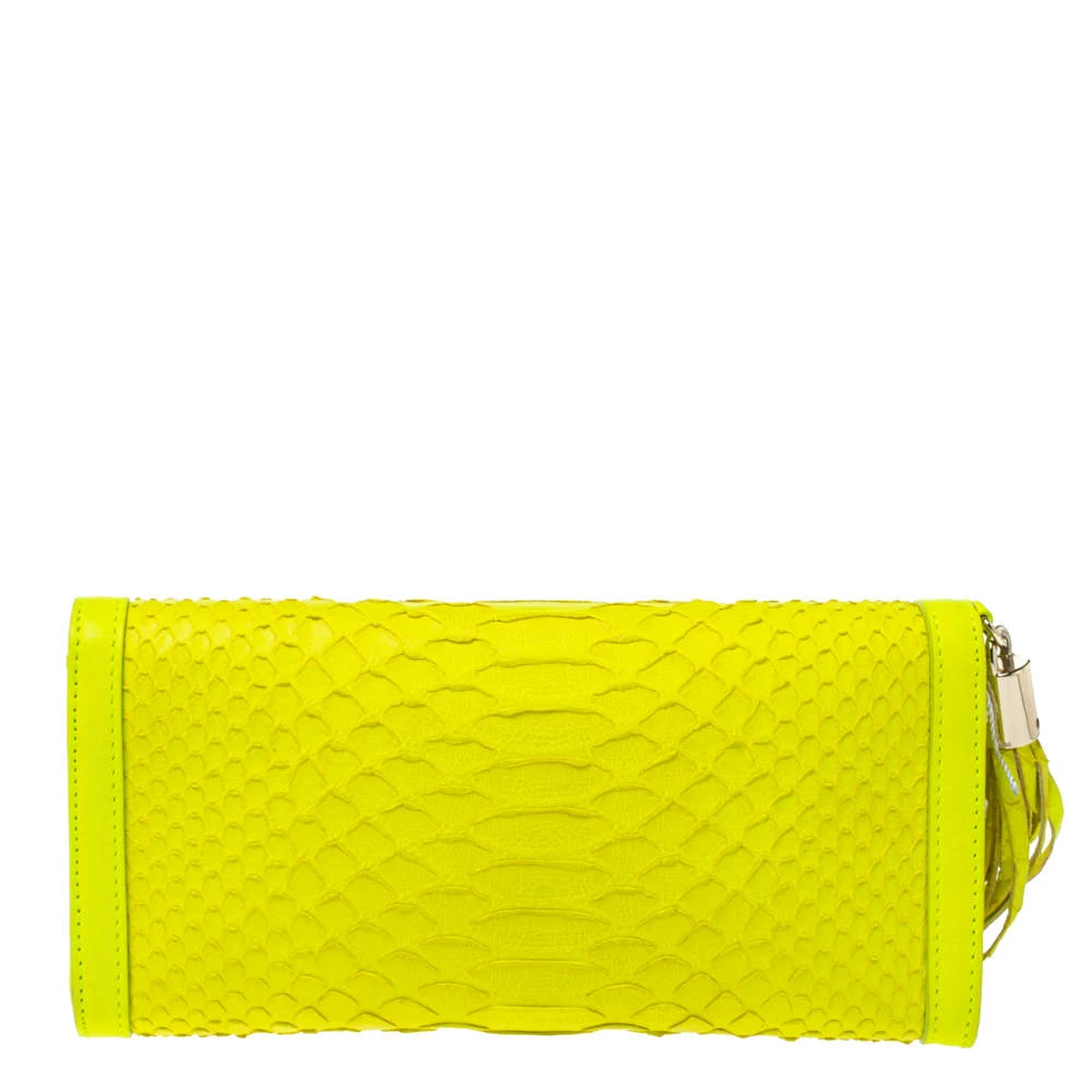 Emilio Pucci Neon Green Python And Leather Metal Bar Flap Clutch For Women - Image 4