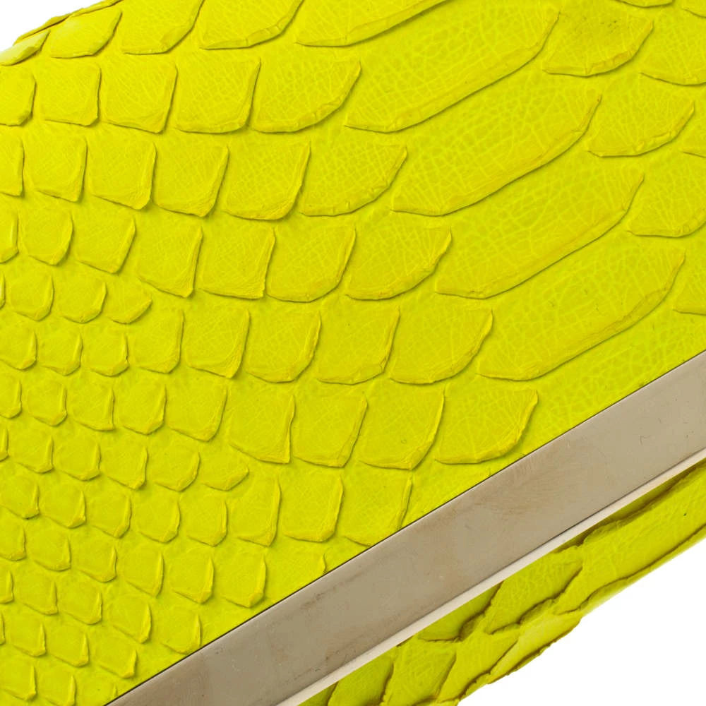 Emilio Pucci Neon Green Python And Leather Metal Bar Flap Clutch For Women - Image 5