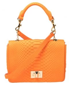 Emilio Pucci Neon Orange Python Marquise Top Handle Bag For Women