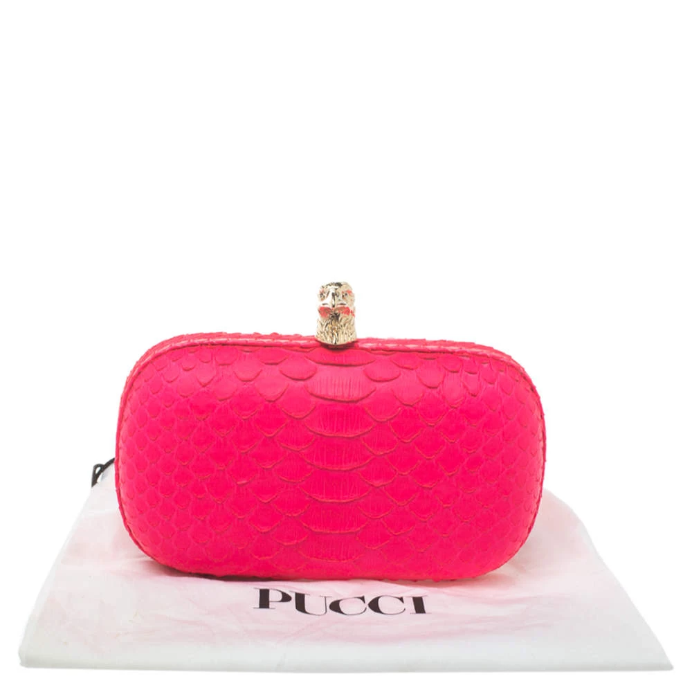 Emilio Pucci Neon Pink Python Eagle Box Clutch For Women - Image 9