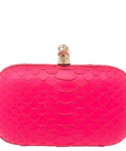 Emilio Pucci Neon Pink Python Eagle Box Clutch For Women