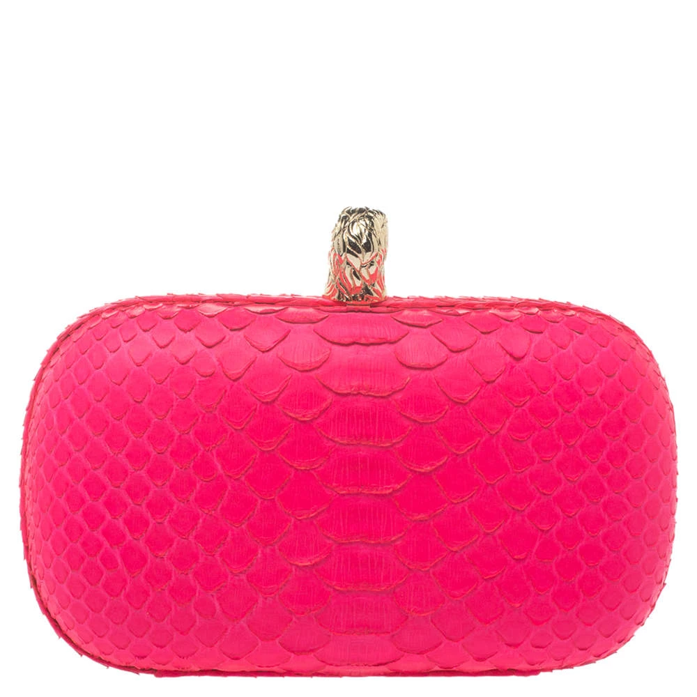 Emilio Pucci Neon Pink Python Eagle Box Clutch For Women - Image 4