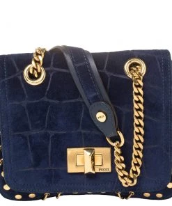 Emilio Pucci Royal Blue Suede Small Marquise Shoulder Bag For Women