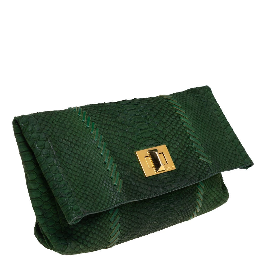 Emilio Pucci Green Python Fold Over Flap Clutch For Women - Image 3