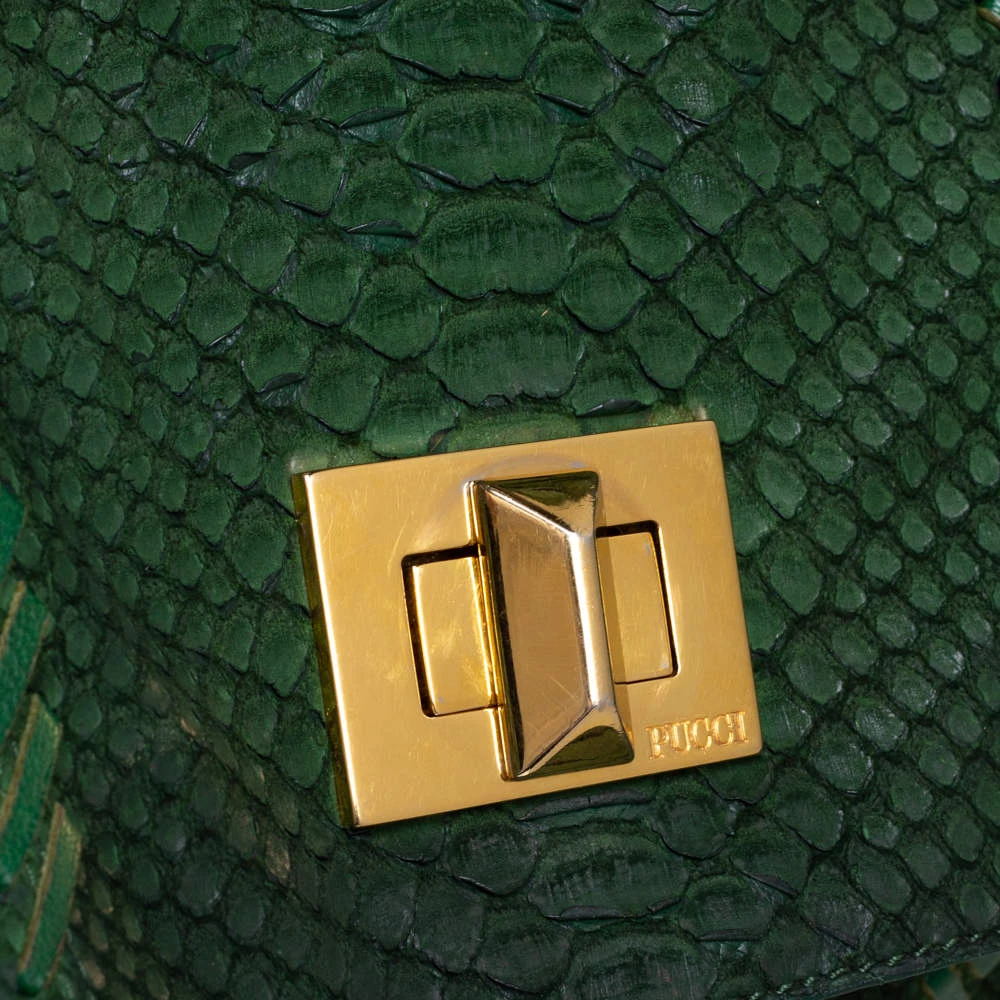 Emilio Pucci Green Python Fold Over Flap Clutch For Women - Image 5
