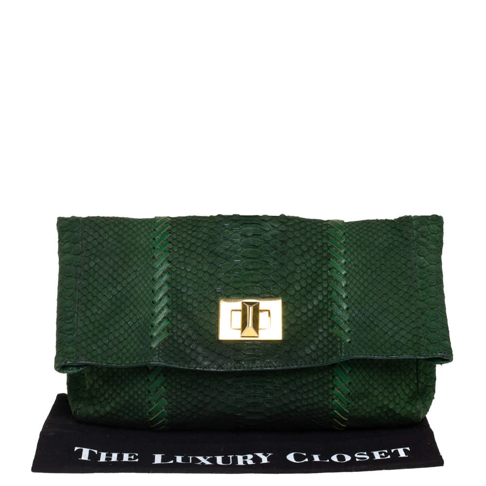 Emilio Pucci Green Python Fold Over Flap Clutch For Women - Image 10