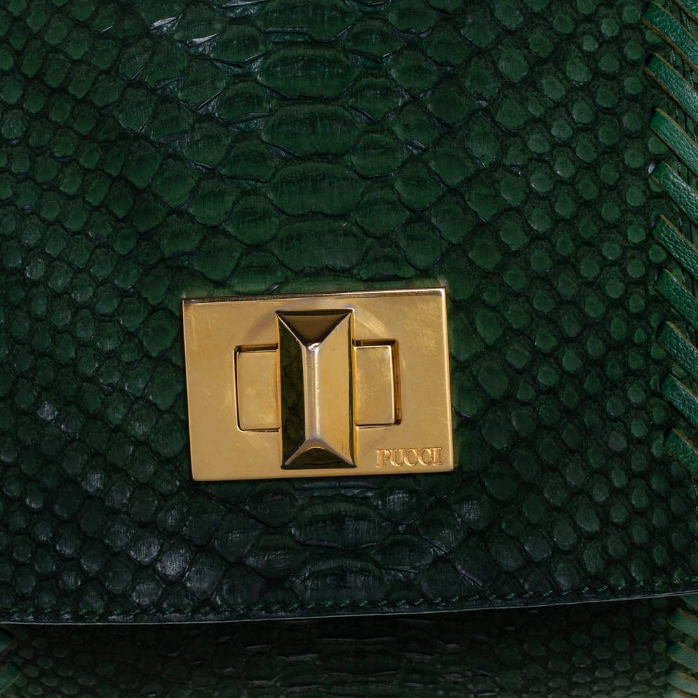 Emilio Pucci Green Python Fold Over Flap Clutch For Women - Image 6