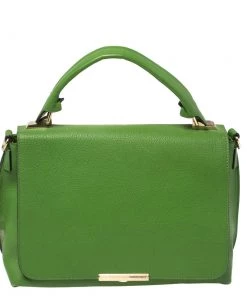 Emilio Pucci Green Leather Flap Top Handle Bag For Women