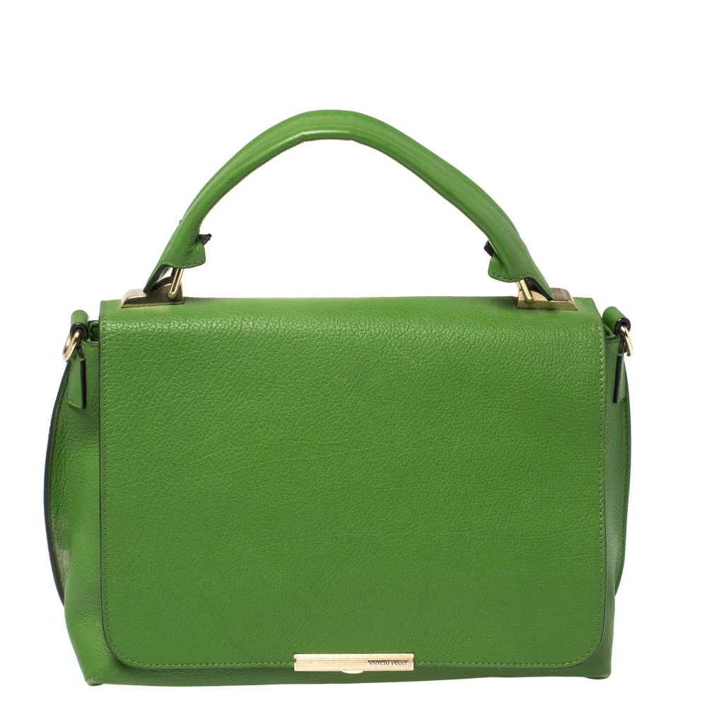 Emilio Pucci Green Leather Flap Top Handle Bag For Women