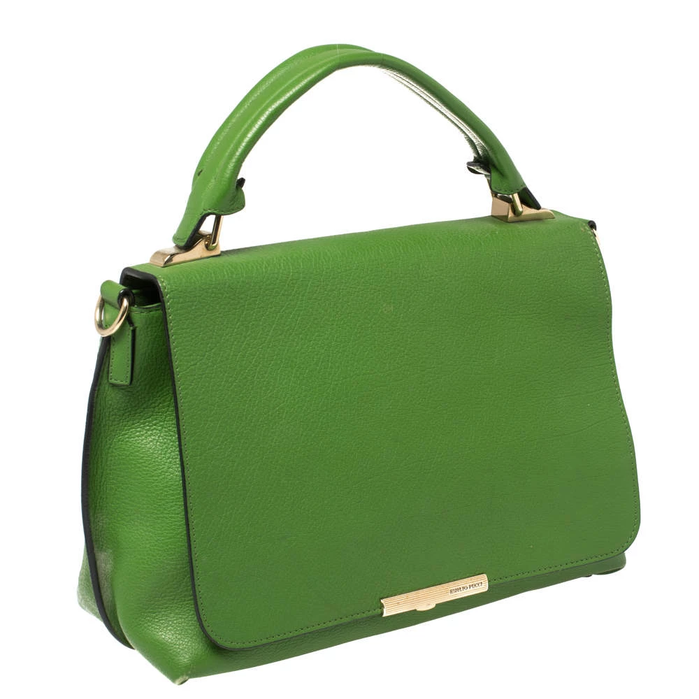 Emilio Pucci Green Leather Flap Top Handle Bag For Women - Image 3