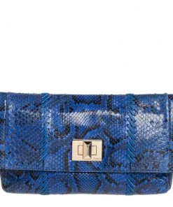 Emilio Pucci Blue Python Fold Over Flap Clutch For Women