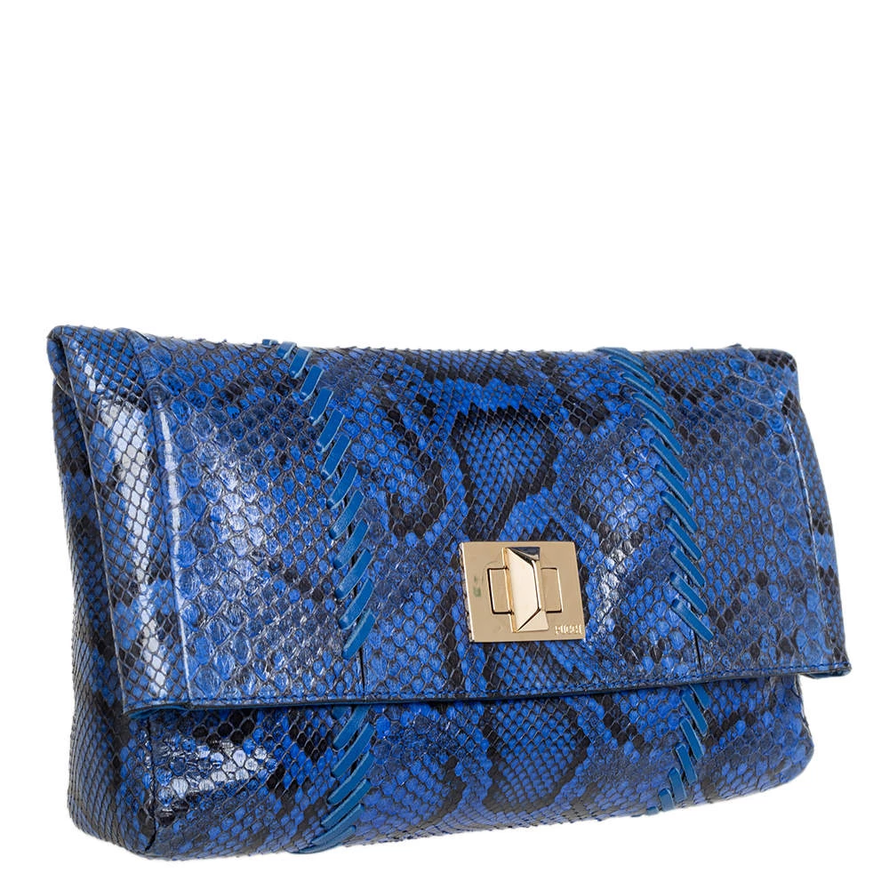 Emilio Pucci Blue Python Fold Over Flap Clutch For Women - Image 3