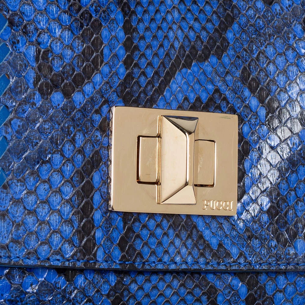 Emilio Pucci Blue Python Fold Over Flap Clutch For Women - Image 5