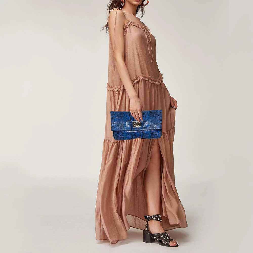 Emilio Pucci Blue Python Fold Over Flap Clutch For Women - Image 2