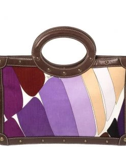 Emilio Pucci Multicolor Printed Corduroy And Leather Ring Handle Tote For Women