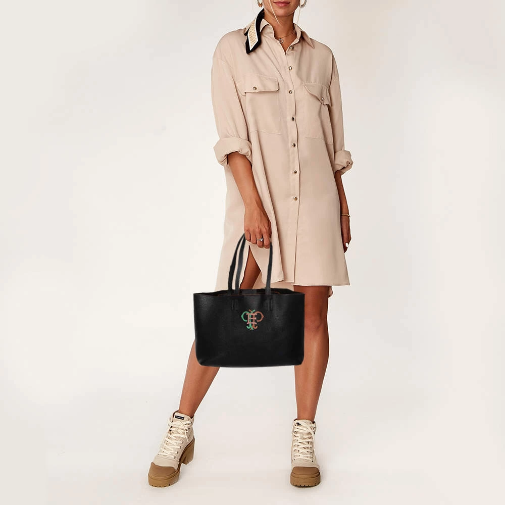 Emilio Pucci Black Grained Leather Printed Shopper Tote For Women - Image 2