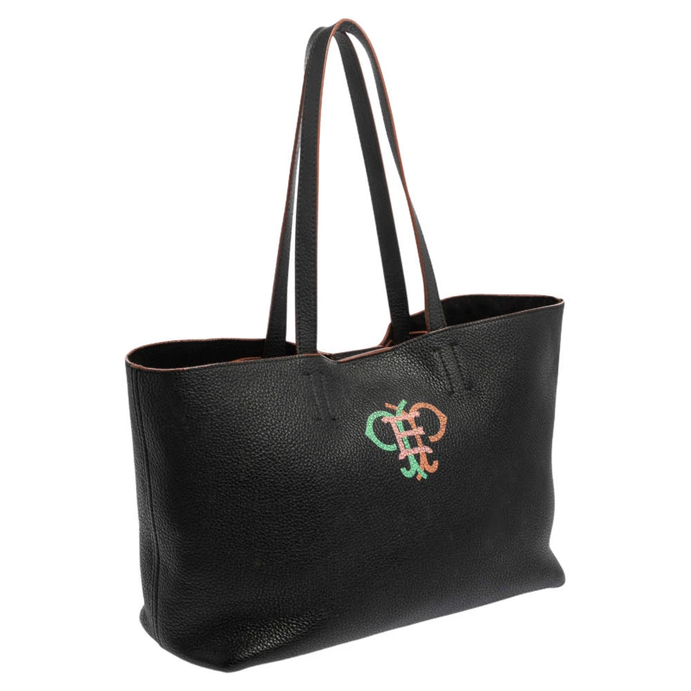 Emilio Pucci Black Grained Leather Printed Shopper Tote For Women - Image 3