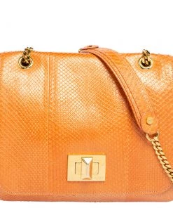 Emilio Pucci Orange Snakeskin Marquise Shoulder Bag For Women