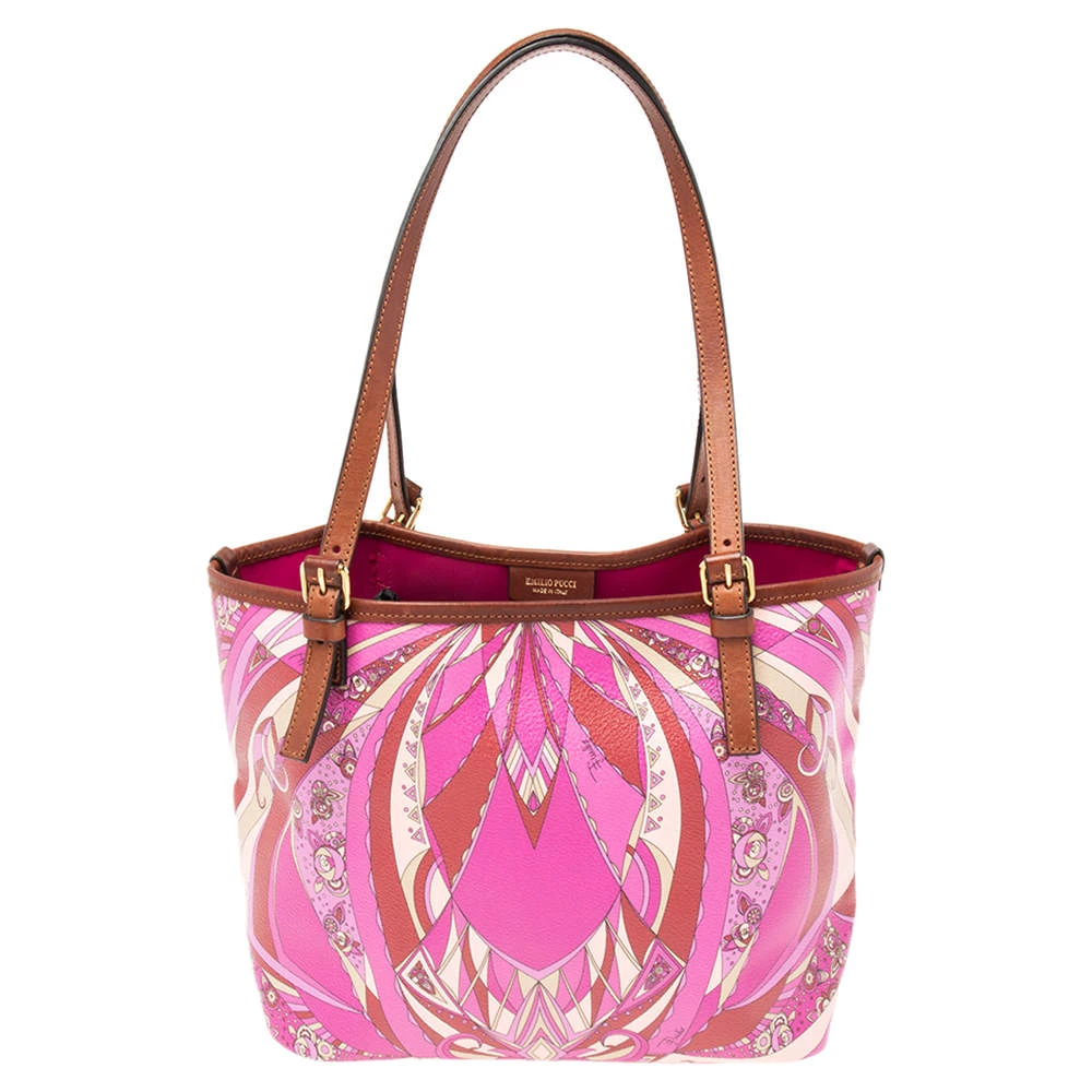 Emilio Pucci Multicolor Printed Coated Canvas And Leather Open Tote For Women