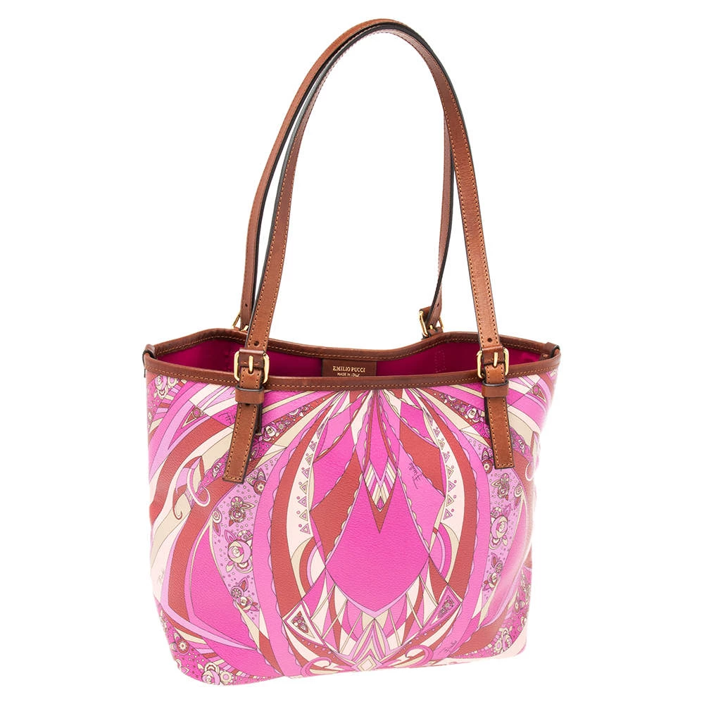 Emilio Pucci Multicolor Printed Coated Canvas And Leather Open Tote For Women - Image 3
