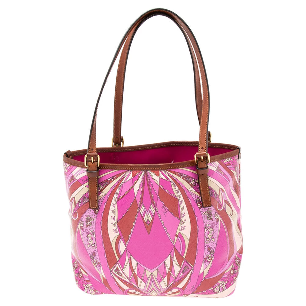 Emilio Pucci Multicolor Printed Coated Canvas And Leather Open Tote For Women - Image 4