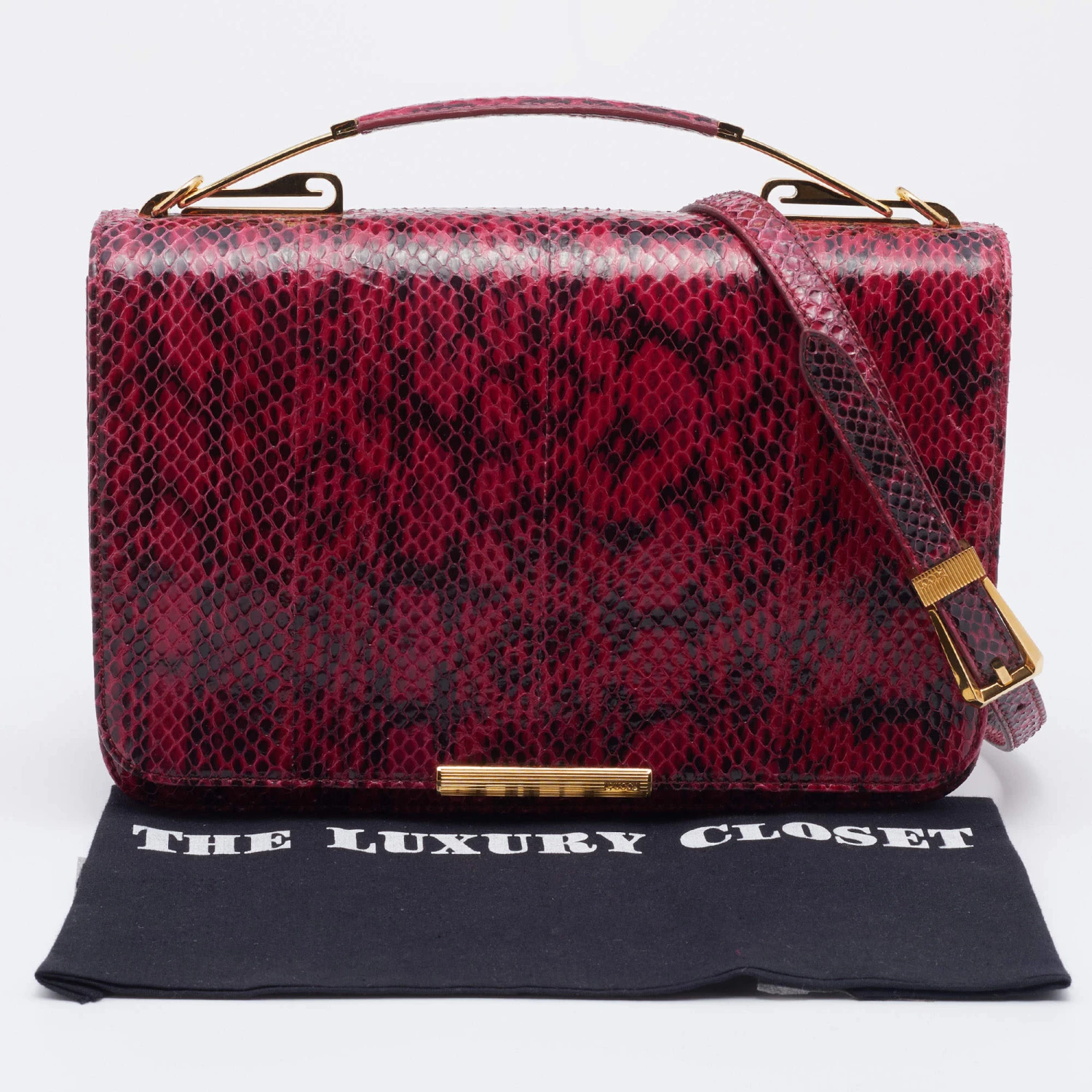 Emilio Pucci Pink/Black Snakeskin Leather Newton Top Handle Bag For Women - Image 9