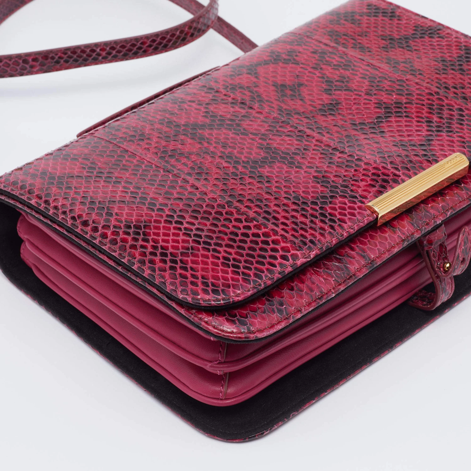 Emilio Pucci Pink/Black Snakeskin Leather Newton Top Handle Bag For Women - Image 10