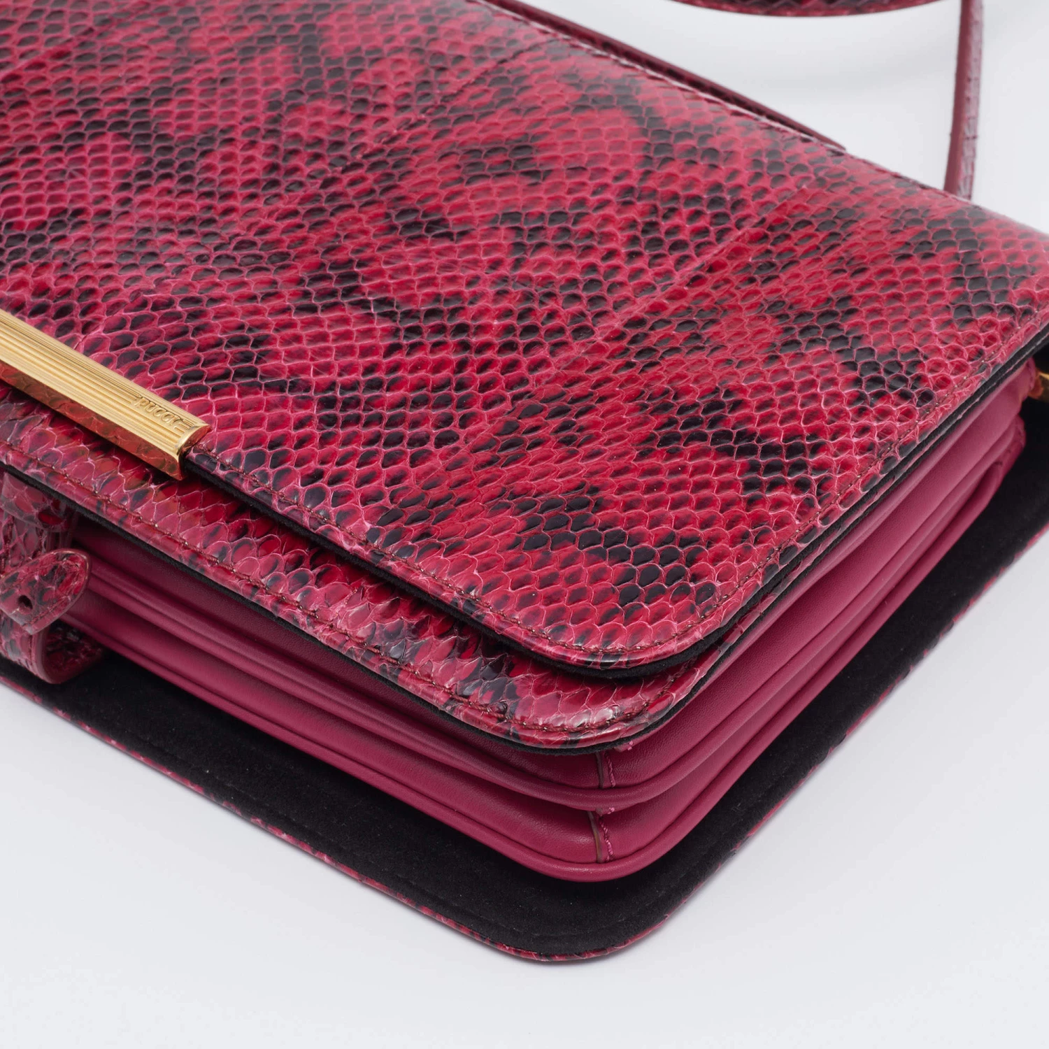 Emilio Pucci Pink/Black Snakeskin Leather Newton Top Handle Bag For Women - Image 11