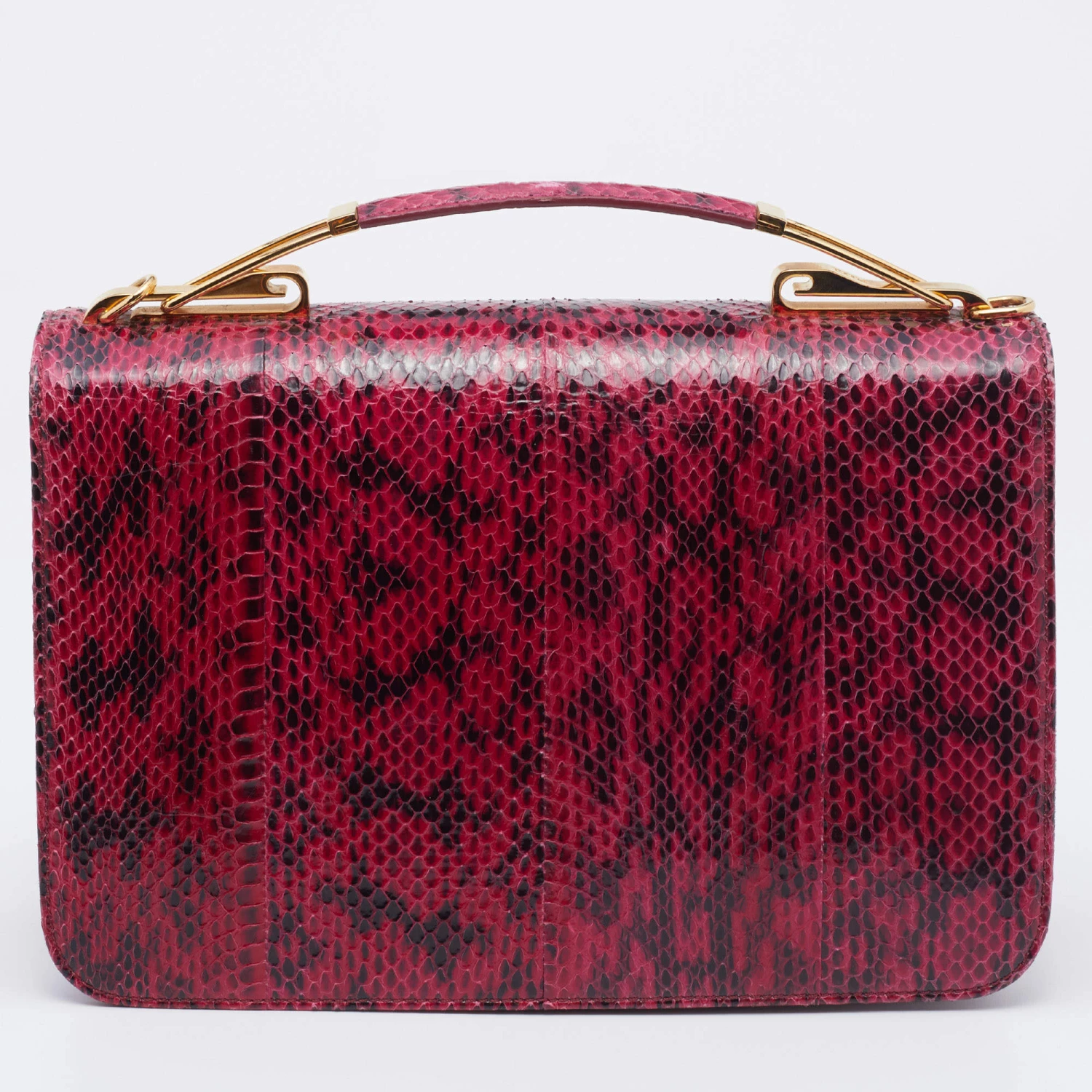 Emilio Pucci Pink/Black Snakeskin Leather Newton Top Handle Bag For Women - Image 4