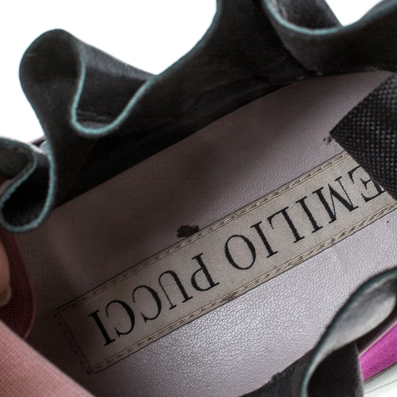 Emilio Pucci Multicolor Leather And Satin City Up Ruffle Sneakers Size 38 For Women - Image 7